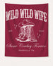 Matching bachelorette banners for the Wild Wild Wife cowgirl crew, vintage western style with script lettering. Personalized with bride name, year, and destination city for Nashville or any bachelorette weekend.