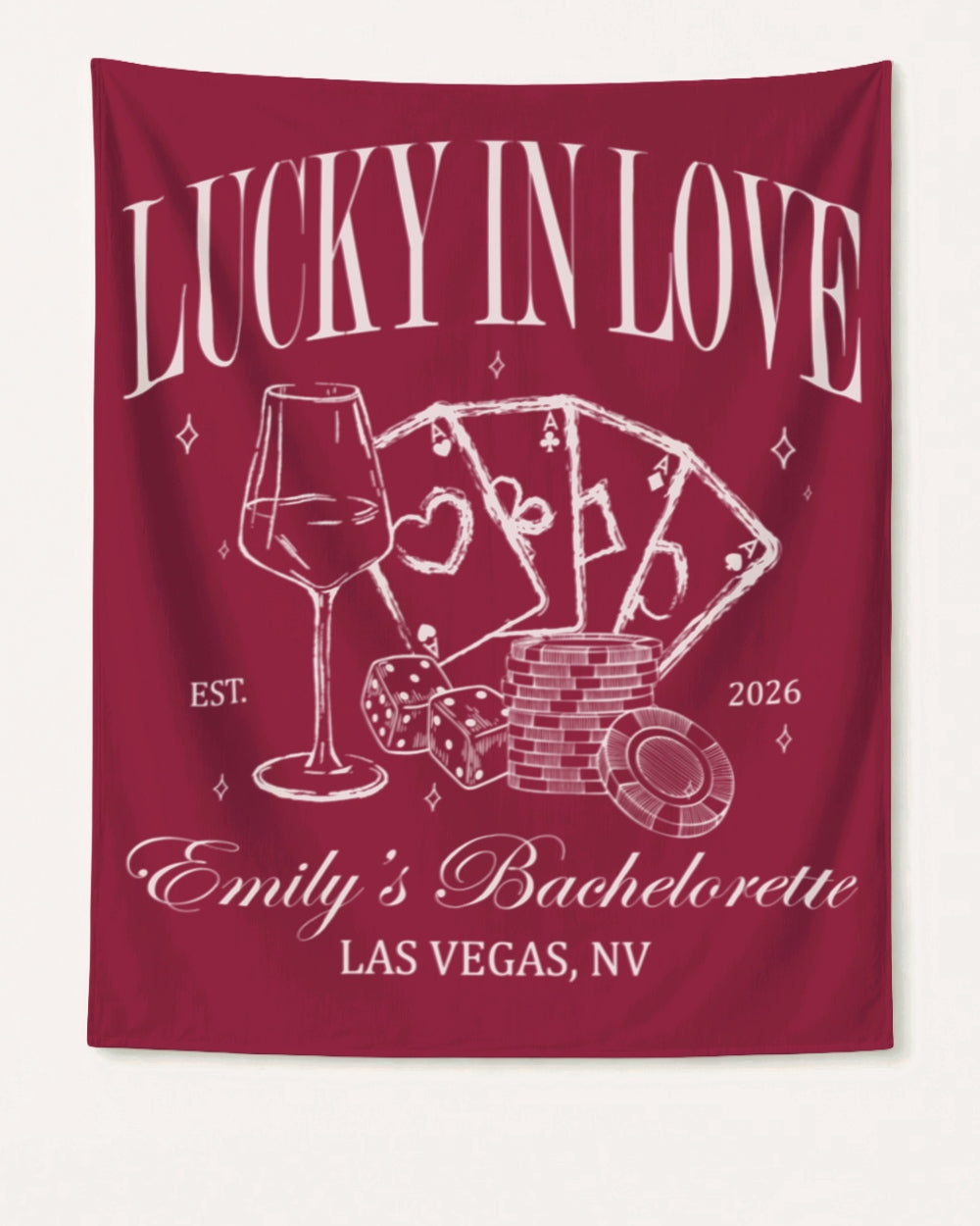 Lucky In Love Wine Cards Banner Crimson