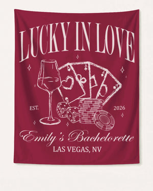 Lucky In Love Wine Cards Banner Crimson