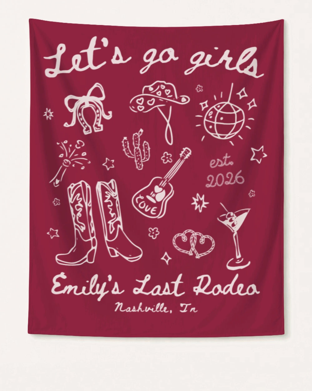 Let's Go Girls Cowgirl Party Banner Crimson