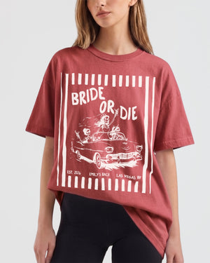 Bride or Die and Ride or Die Stripes T-Shirt Crimson