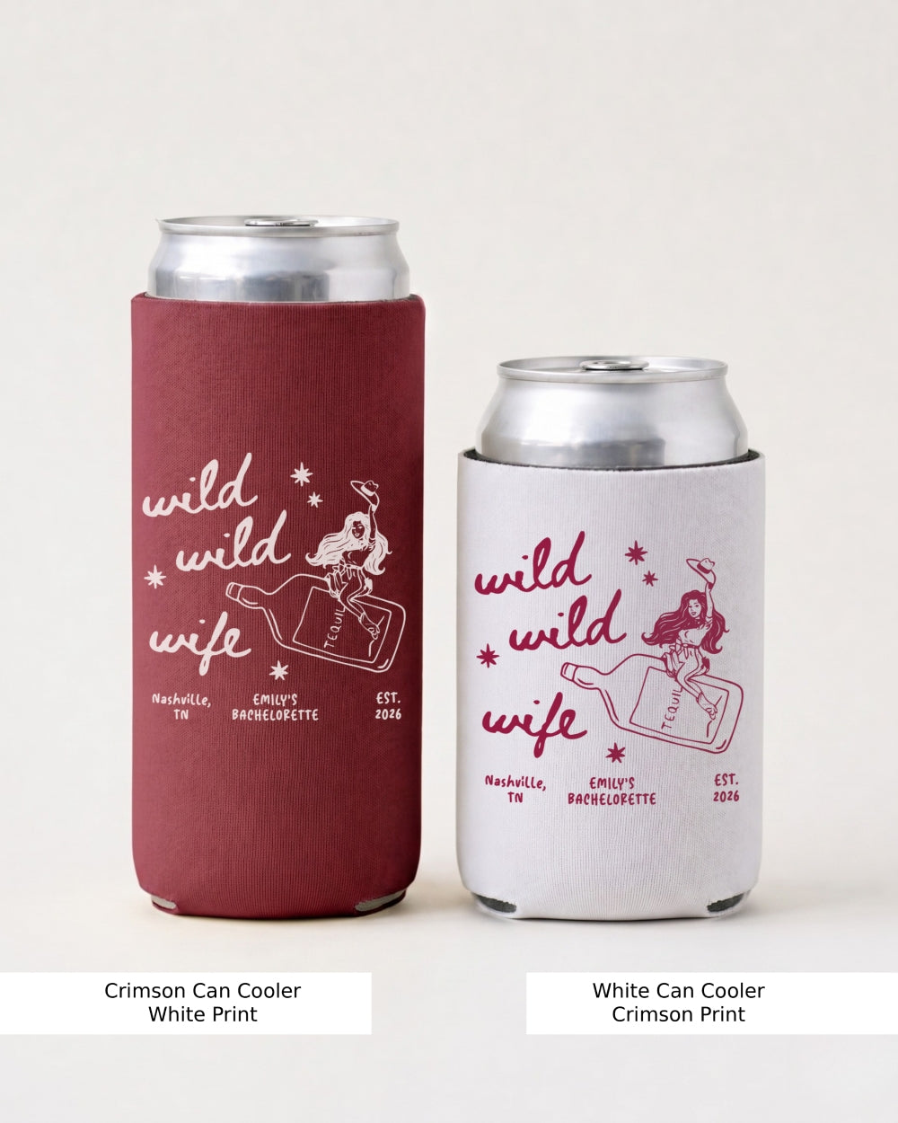 Matching bachelorette can cooler with custom western design for bride and bridal crew