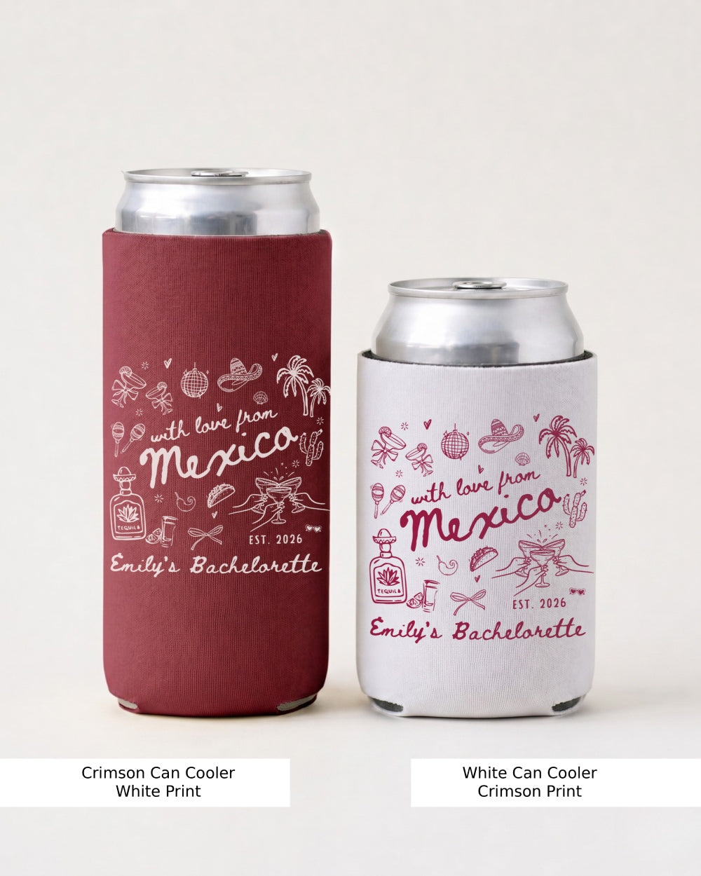 Bachelorette weekend in Mexico can cooler with vintage script lettering and illustrated art. Personalized with bride name and destination for the whole crew.