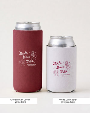 Matching bachelorette can cooler with custom Girls Gone Mild design for bride and bridal crew