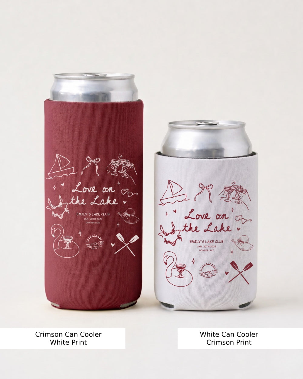 Love on the Lake Can Cooler Crimson