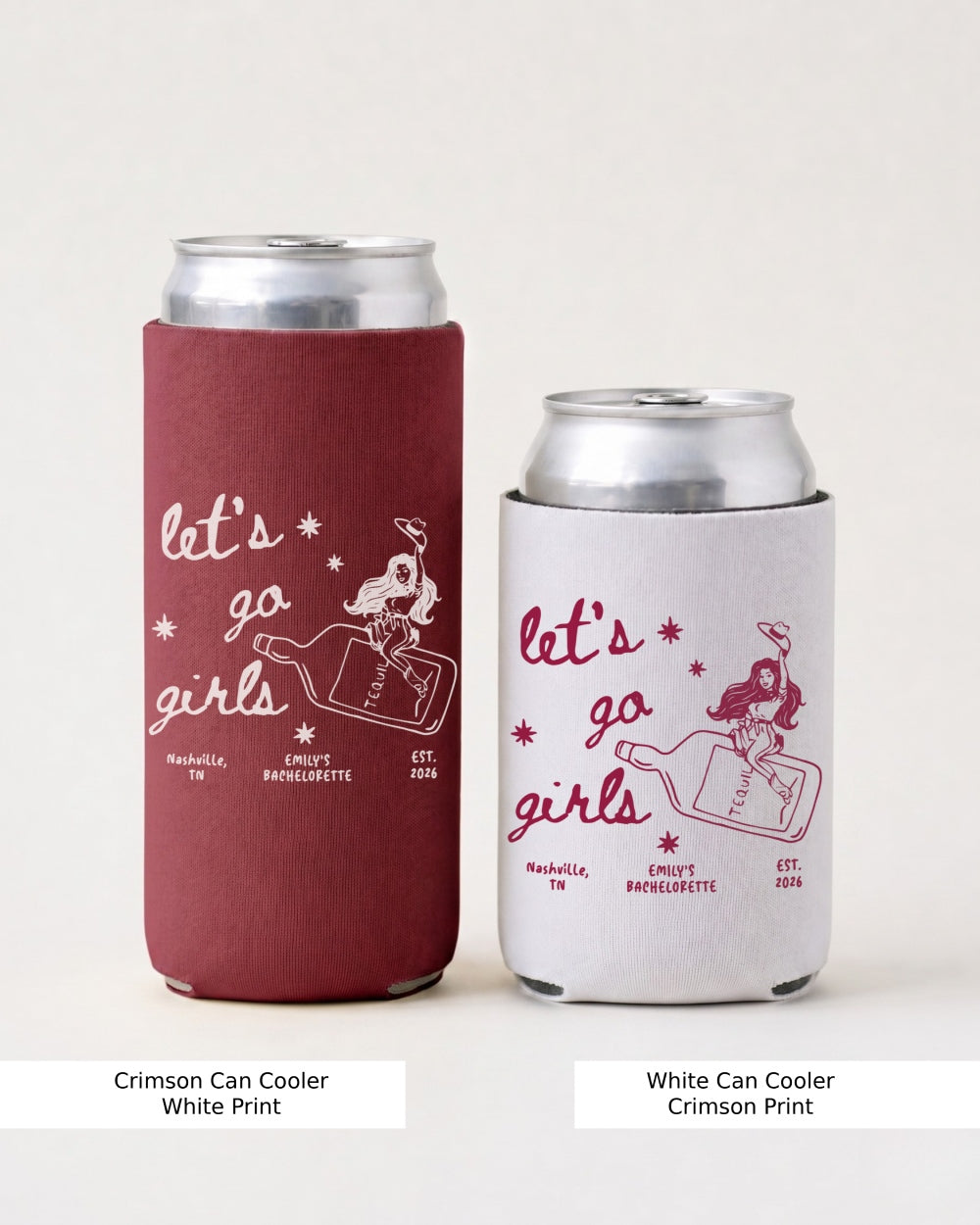 Let's Go Girls Cowgirl Bottle Can Cooler Crimson