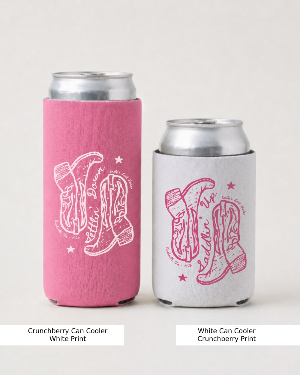 Settlin' Down & Saddlin' Up Cowgirl Boots Can Cooler Crunchberry