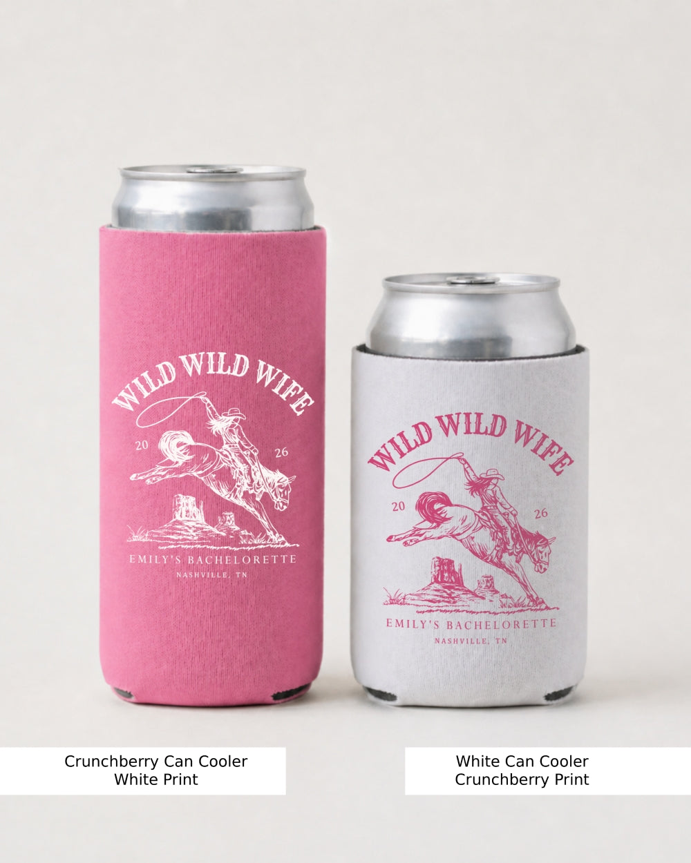 Bachelorette party can cooler with Wild Wild Wife vintage western theme, perfect for a rodeo weekend or country bar crawl with the bride and her crew.