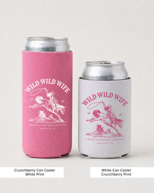 Bachelorette party can cooler with Wild Wild Wife vintage western theme, perfect for a rodeo weekend or country bar crawl with the bride and her crew.