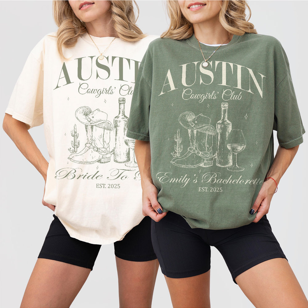 Matching cowgirl shirts for Austin bachelorette party, winery bridal party coordinating casual western merch