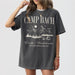Pepper shirts with custom bachelorette party camping design for the bride's bach crew to wear on a camping trip or mountain lake bachelorette weekend