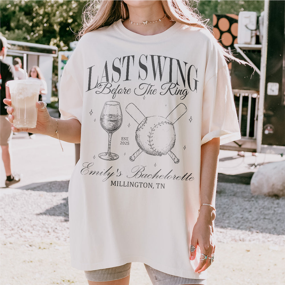 Casual baseball-style bachelorette party shirts for the bride's squad to wear during pre-wedding celebrations and festivities