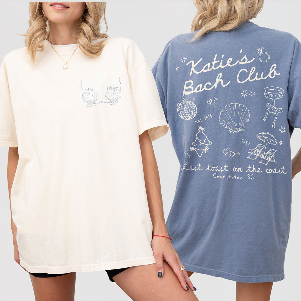 Custom Beach Bach Club Bachelorette Shirt Last Toast on The Coast Bachelorette Personalized Seashell Bachelorette Coastal Bach Party Tshirt - matching Image