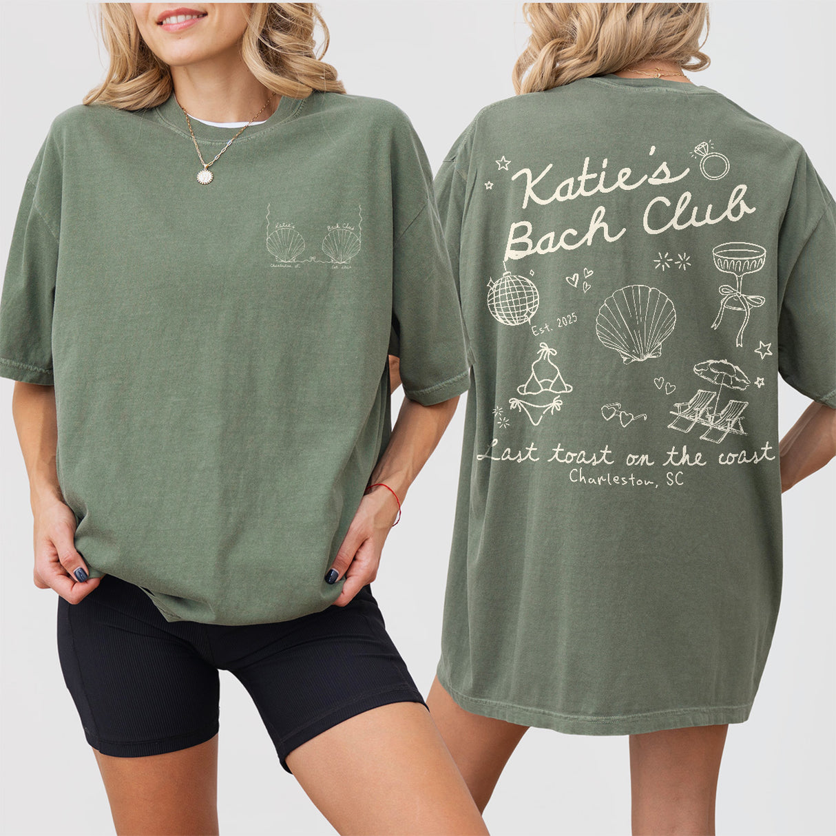 Custom Beach Bach Club Bachelorette Shirt Last Toast on The Coast Bachelorette Personalized Seashell Bachelorette Coastal Bach Party Tshirt - Moss Product Image