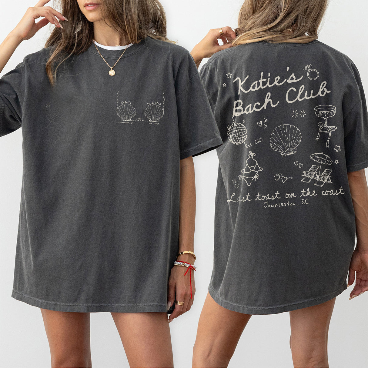 Custom Beach Bach Club Bachelorette Shirt Last Toast on The Coast Bachelorette Personalized Seashell Bachelorette Coastal Bach Party Tshirt - Pepper Product Image