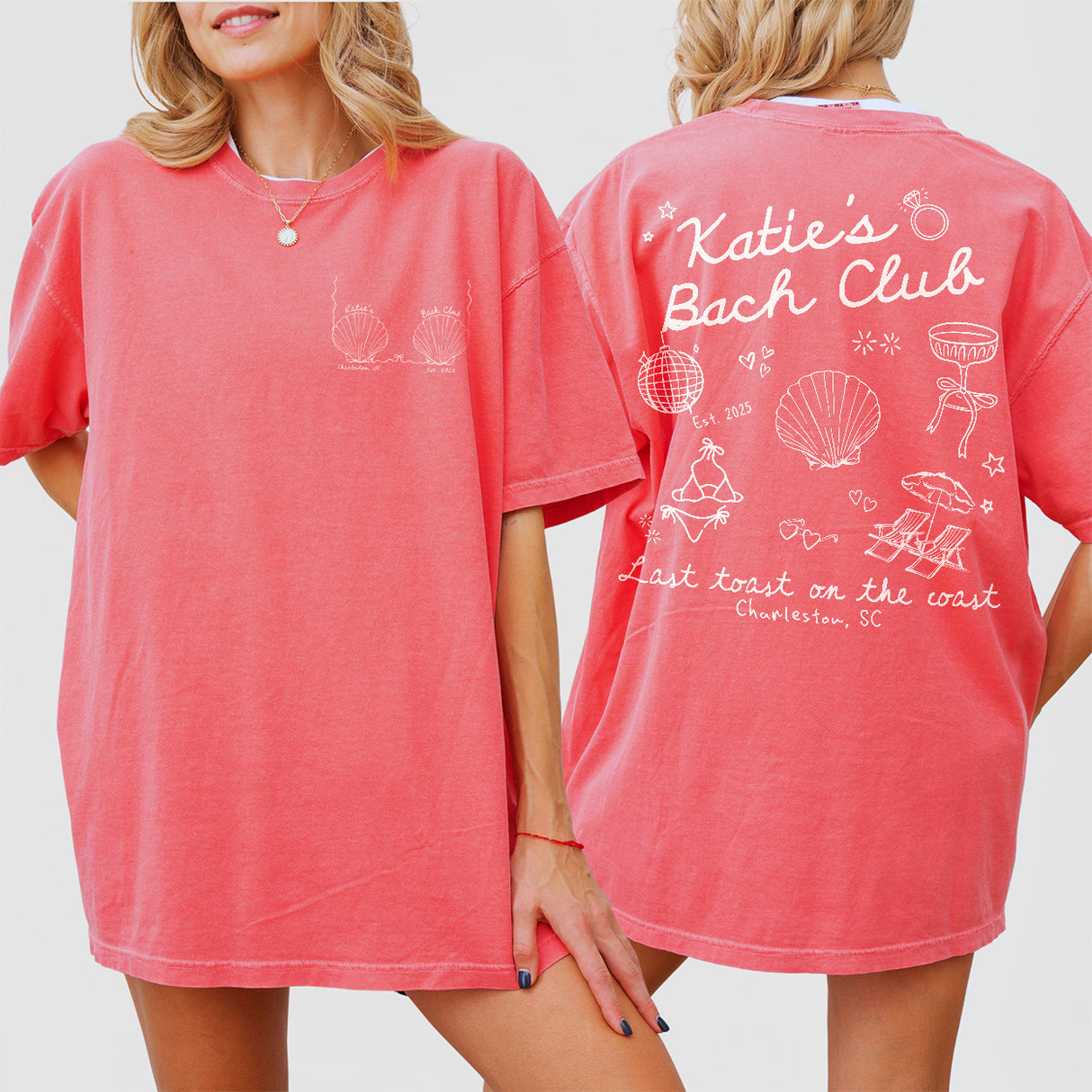 Custom Beach Bach Club Bachelorette Shirt Last Toast on The Coast Bachelorette Personalized Seashell Bachelorette Coastal Bach Party Tshirt - main Image