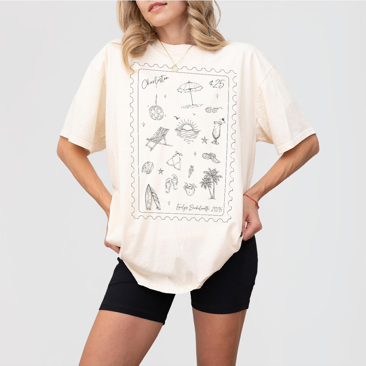 Ivory long sleeve bridal party shirt perfect for beach bachelorette weekends, coastal bach trips, or Savannah and Charleston wedding celebrations