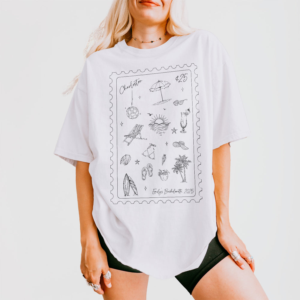 Casual white cotton long sleeve shirt, perfect for bachelorette beach trips, bachelorette parties, or bridal celebrations in coastal destinations