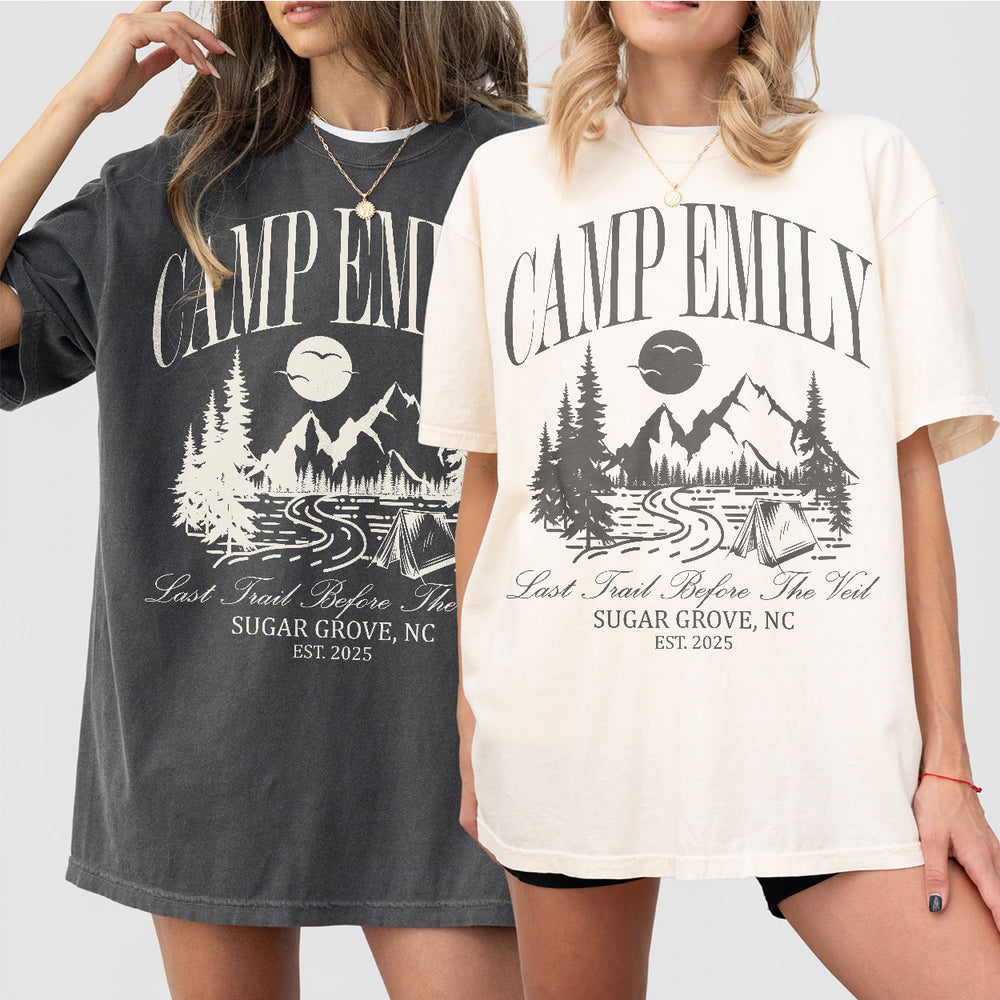 Custom Camping Bachelorette Shirt Last Trail Before the Veil Camp Bachelorette Party Shirts Mountain Wedding Camp Bach Bride To Be Gift - matching Image