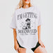 Bride-to-be cat themed cotton shirt with "Getting Meowied" print perfect for a fun feline bachelorette party or bridal weekend