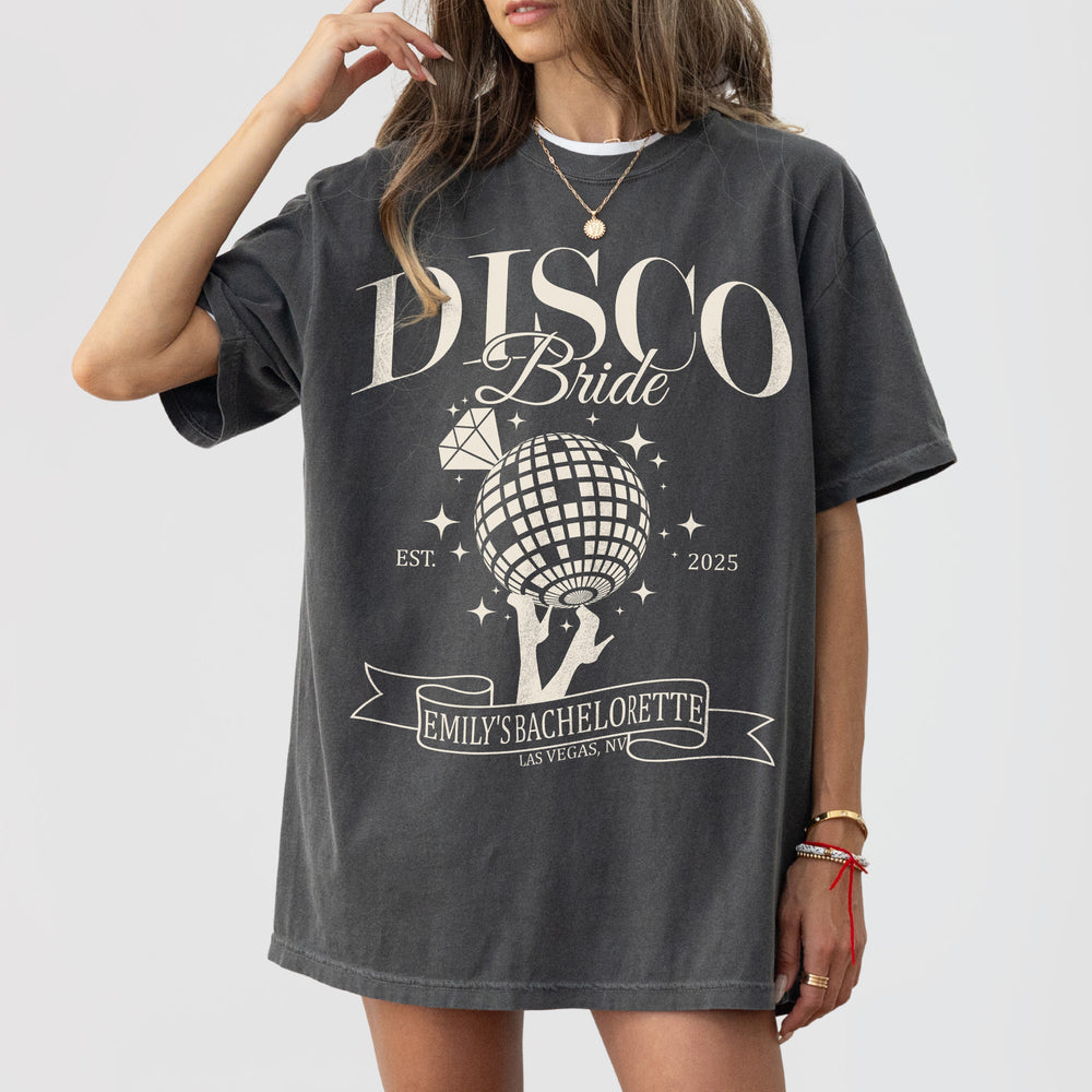 Pepper cotton shirt for bachelorette party guests or the bride-to-be celebrating the last fling before the ring with a disco theme