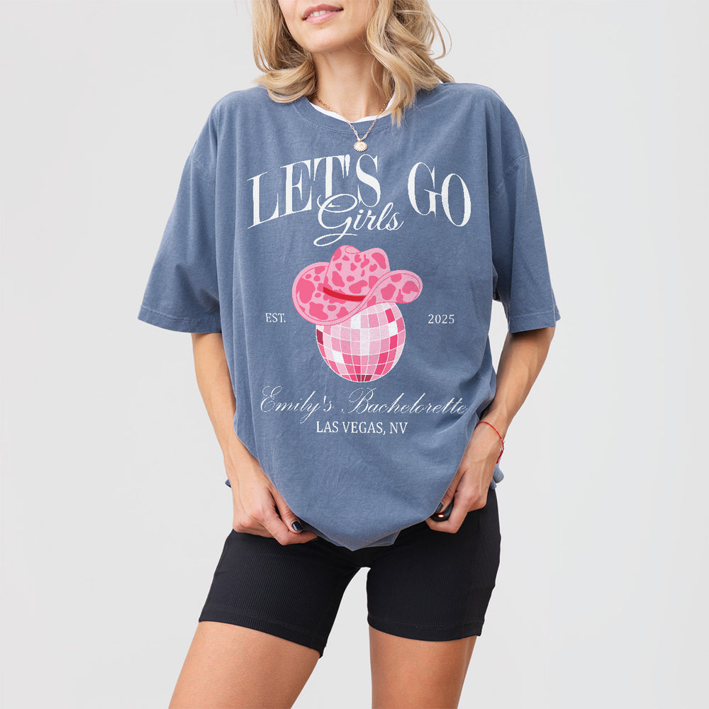 Customizable blue jean cotton shirt for bachelorette party, bride to wear with maid of honor and bridal party, Nashville country western style