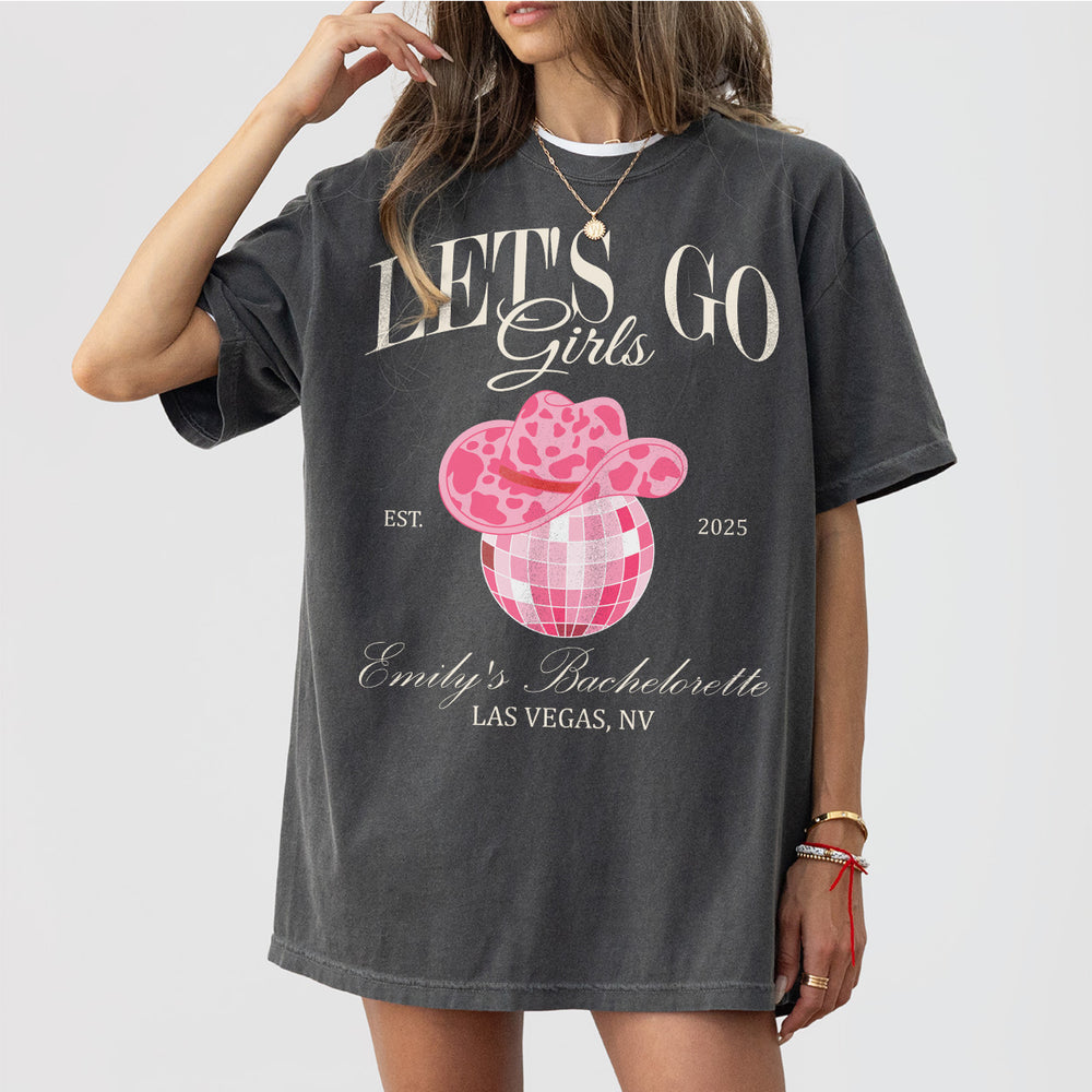 Pepper cotton bachelorette shirt with Disco Cowgirl and Nashville bride design for the maid of honor or bridal party to wear