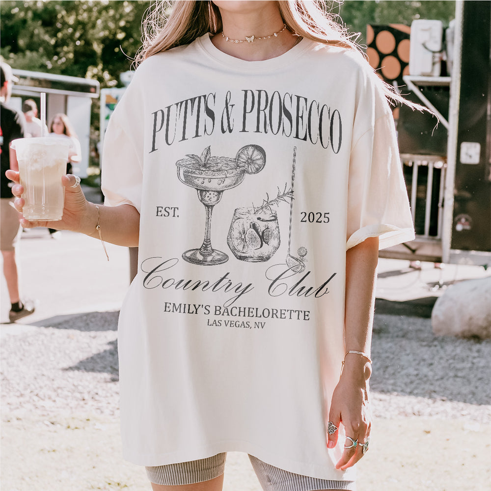 Custom Golf Bachelorette Party Sweatshirt Women Putts and Prosecco Tshirt Golf Bachelor Trip Golf Party Favors Golfing Wife Crewneck - lifestyle Image