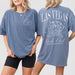 Vintage blue jean bachelorette shirt with retro casino dice and cocktail graphics, perfect for a Las Vegas bach party celebration