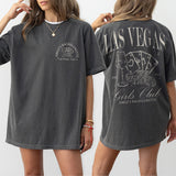 Custom cotton bachelorette party shirts in a retro casino style for a fun Las Vegas bach trip with the bride tribe, drinking and dice games