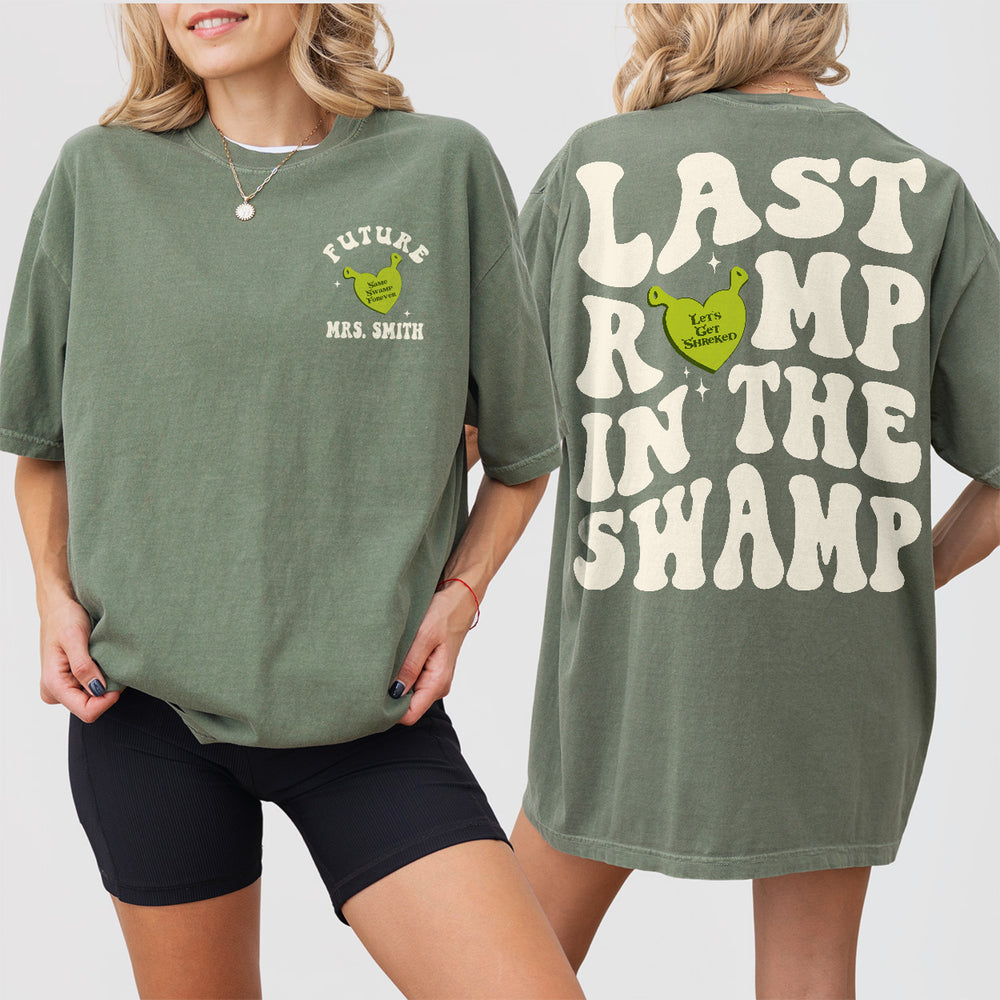 Custom Last Romp in the Swamp Bachelorette Comfort Colors Shirt Personalized Same Swamp Forever Funny Bach Party Matching TShirt Bridesmaid - Moss Product Image