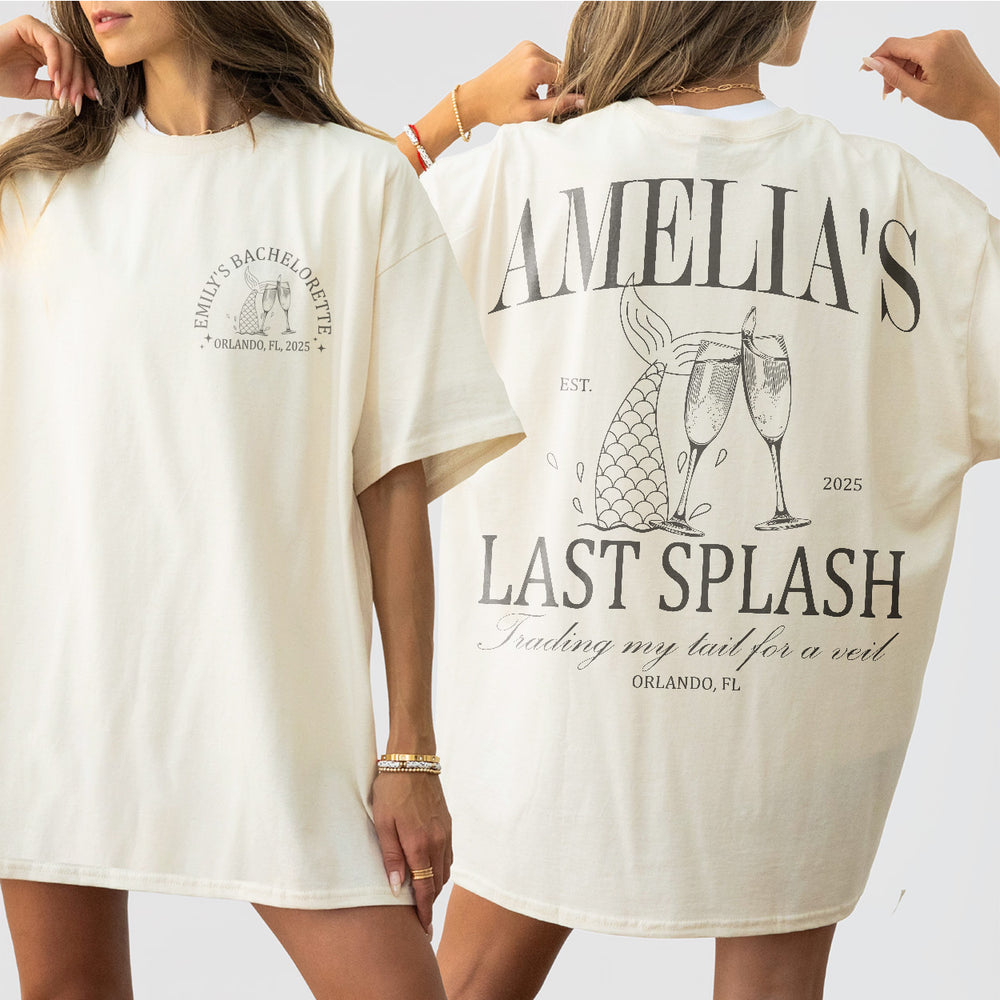 Custom Last Splash Bachelorette Party Shirt Personalized Mermaid Vacation Bridesmaid Long Sleeve Tshirt Bridal Party Matching Tee Bride Team - Ivory Product Image