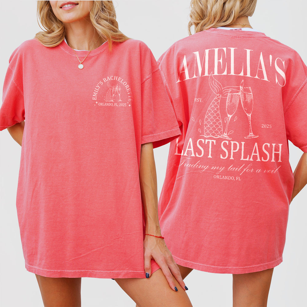 Custom Last Splash Bachelorette Party Shirt Personalized Mermaid Vacation Bridesmaid Long Sleeve Tshirt Bridal Party Matching Tee Bride Team - main Image
