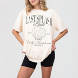 Ivory cotton bachelorette party shirt with custom text for a fun last splash beach vacation or pool party with friends before the wedding