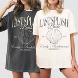 Matching beach shirts for bachelorette party girls trip, personalized for last splash bash before the wedding with fun bride squad design