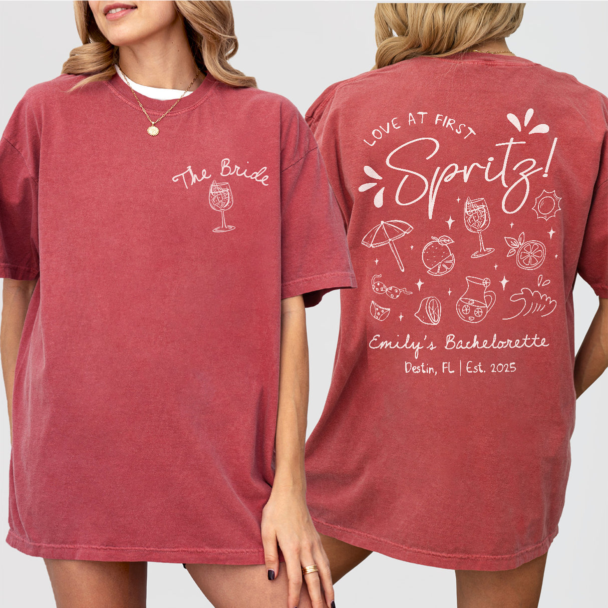 Custom Let&#39;s Get Spritzy Bachelorette Sweatshirt Love At First Spritz Bachelorette Party Shirt Aperol Spritz Sun Summer Beach Bach Hoodie - Crimson Product Image
