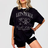 Customizable black pickleball shirts for a bachelorette party with friends, featuring a fun "Last Swing" or "Girls Club" design for the bride's final event