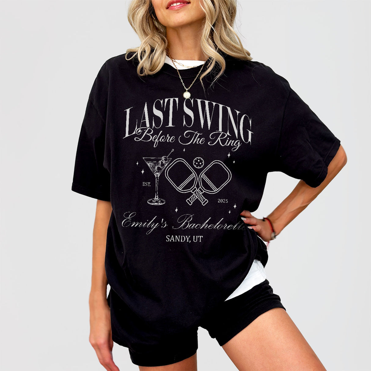 Custom Pickleball Bachelorette Party Shirts  Luxury Bachelorette Merch  Pickleball Club Bachelorette Tshirt  Last Swing  Sports Bachelorette - Black Product Image