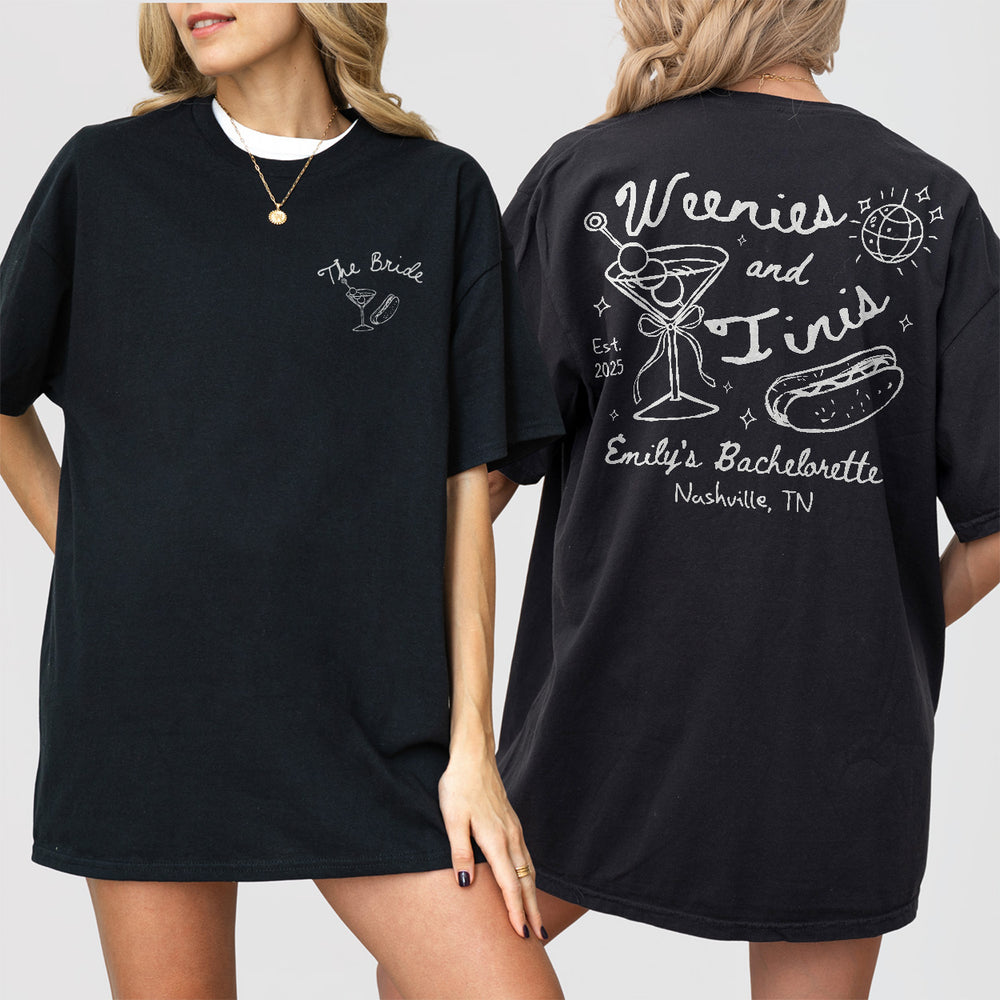 Custom Weenies and Tinis Bachelorette Party Sweatshirt Personalized Weenies and Martinis Bach Mathing Tshirt Hot dog Martini Bach Crewneck - Black Product Image