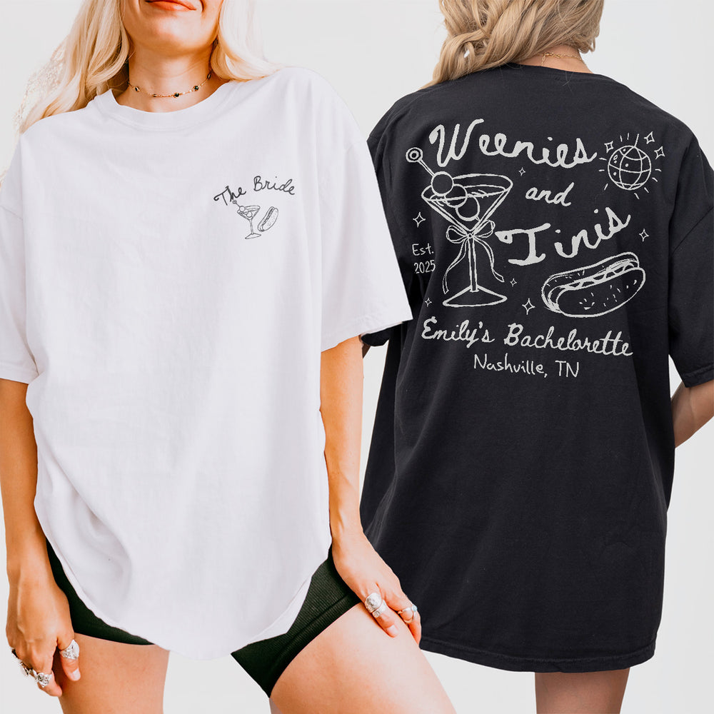 Custom Weenies and Tinis Bachelorette Party Sweatshirt Personalized Weenies and Martinis Bach Mathing Tshirt Hot dog Martini Bach Crewneck - matching Image