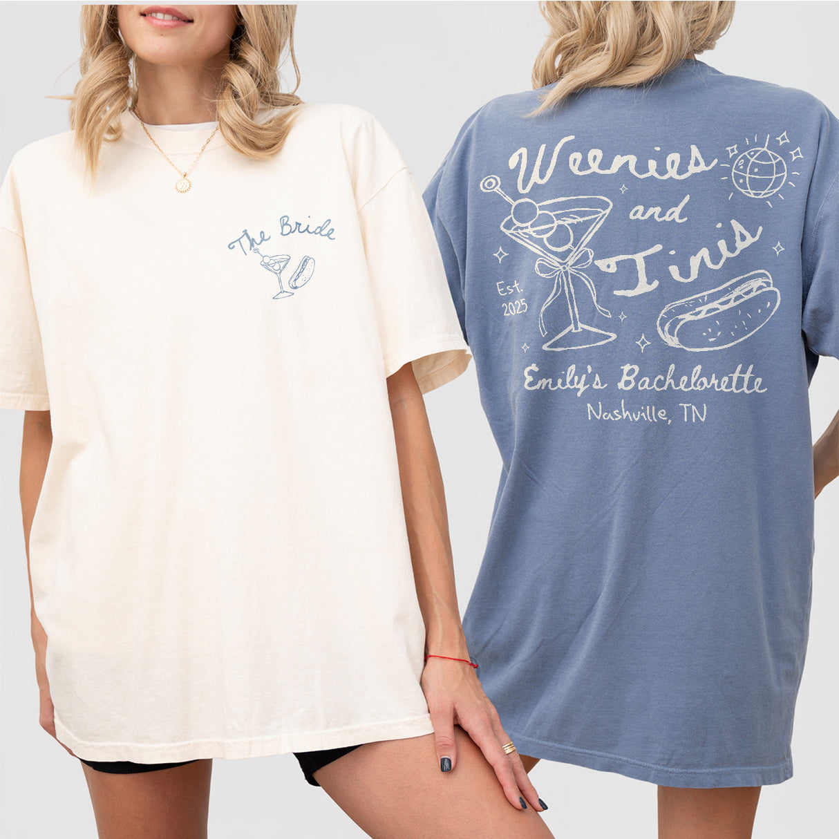 Custom Weenies and Tinis Bachelorette Party Sweatshirt Personalized Weenies and Martinis Bach Mathing Tshirt Hot dog Martini Bach Crewneck - matching Image