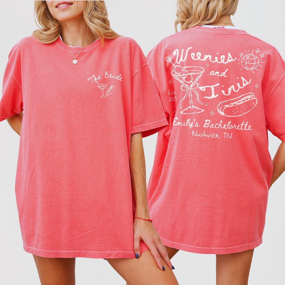 Custom Weenies and Tinis Bachelorette Party Sweatshirt Personalized Weenies and Martinis Bach Mathing Tshirt Hot dog Martini Bach Crewneck - main Image