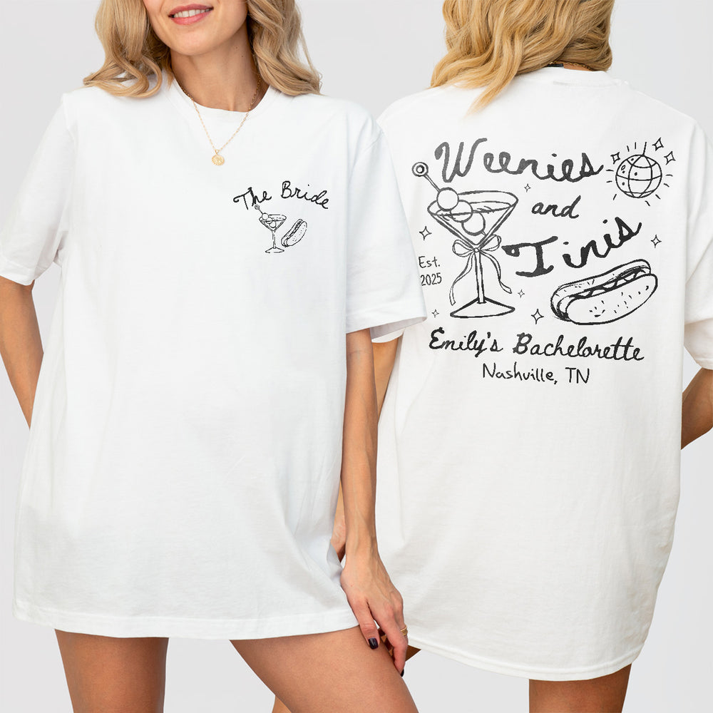 Custom Weenies and Tinis Bachelorette Party Sweatshirt Personalized Weenies and Martinis Bach Mathing Tshirt Hot dog Martini Bach Crewneck - White Product Image