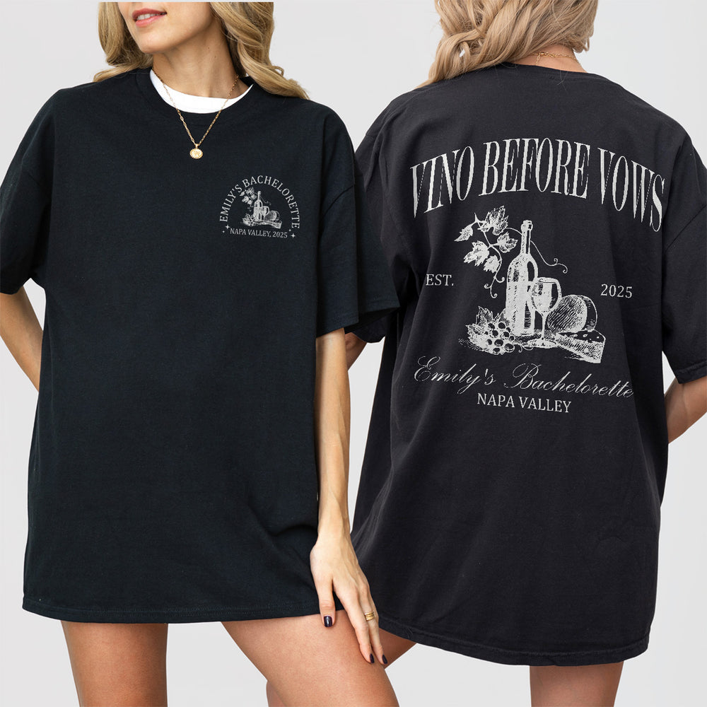 Custom Winery Bachelorette Party Sweatshirt Wine Shirts For Bachelorette Vino Before Vows Napa Valley Vino Club Shirt Bridal Shower Gift - Black Product Image