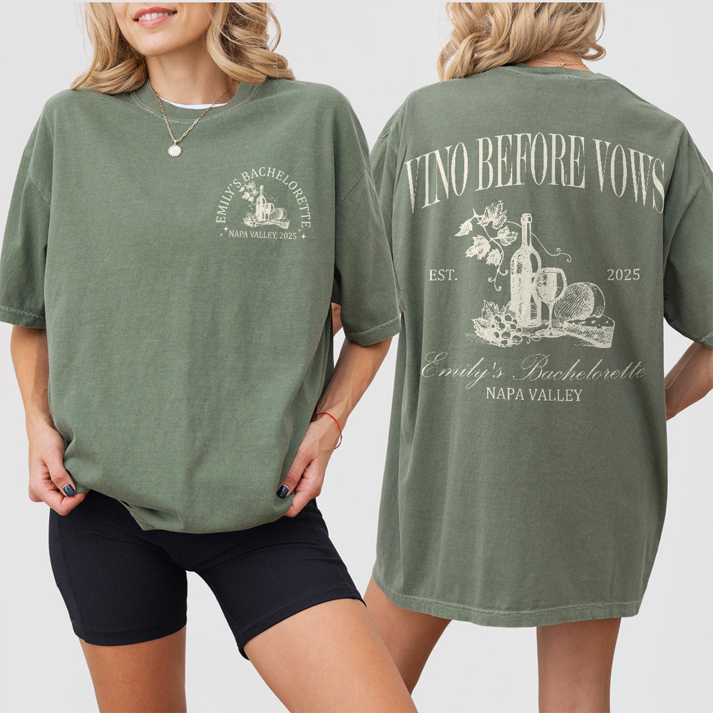Custom Winery Bachelorette Party Sweatshirt Wine Shirts For Bachelorette Vino Before Vows Napa Valley Vino Club Shirt Bridal Shower Gift - Moss Product Image