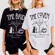 Matching witchy bachelorette shirts for the coven, perfect for a spooky gothic bridal party gift or Halloween bachelorette celebration