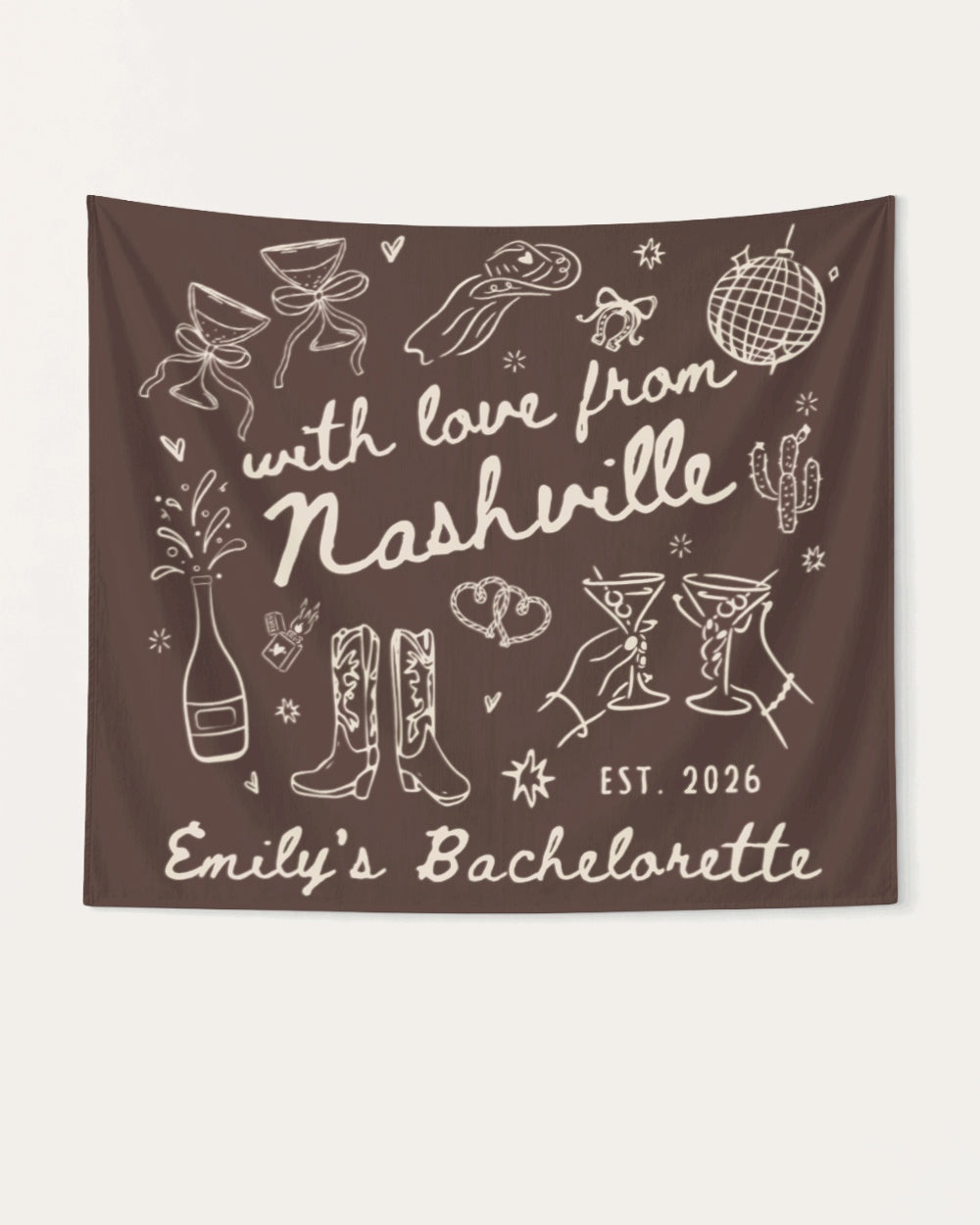 With Love from Nashville Banner Personalized western bachelorette backdrop with Nashville design for bride party decor