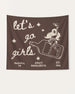Bachelorette weekend bottle banner with Let's Go Girls cowgirl theme and vintage line-art script. Personalized with bride name, city, and year for the Nashville or any destination bach crew.