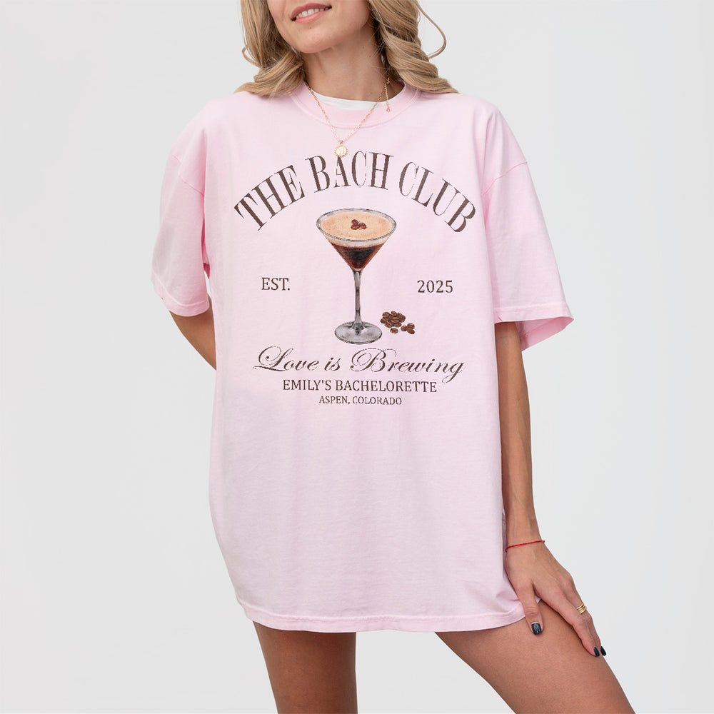 Cozy bachelorette party sweatshirt in blossom color, featuring an espresso martini design - perfect for the bride or bridesmaids
