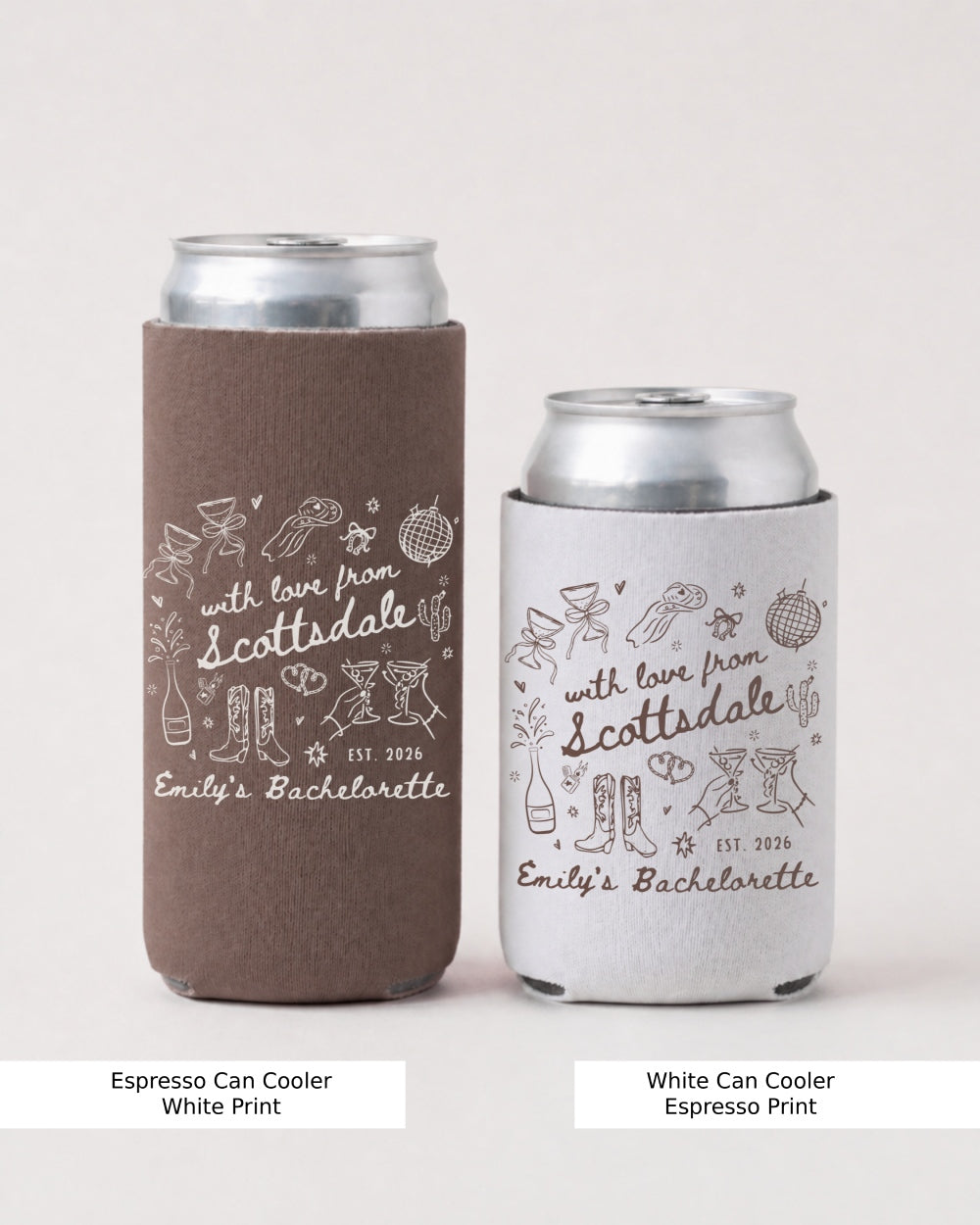 With Love from Scottsdale Can Cooler Matching bachelorette can cooler with custom desert design for bride and bridal crew